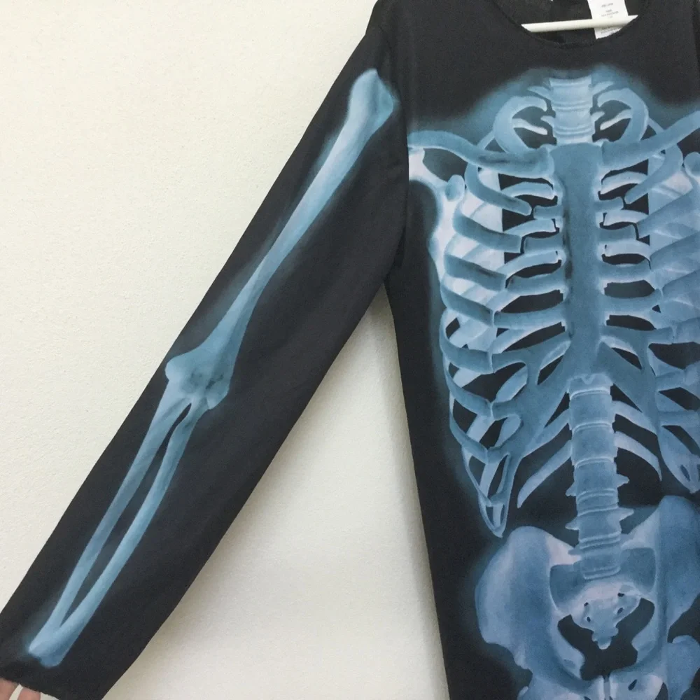 X-Ray Skeleton Bones One Piece Costume Kids Size Large Halloween Dress Up